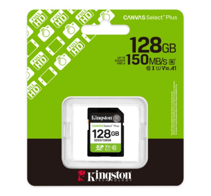 Карта пам'яті Kingston 128GB SDXC class 10 UHS-I V10 A1 Canvas Select Plus (SDS3/128GB)