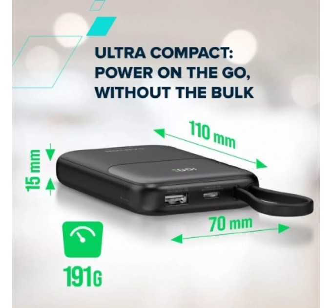 Батарея універсальна Canyon 10000mAh OnPower 101 PD/22.5W built-in cable Black (CNS-CPB101BK)