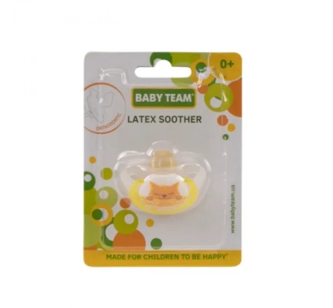 Пустушка Baby Team латексна, ортодонтична 0+ міс (3200_кіт)