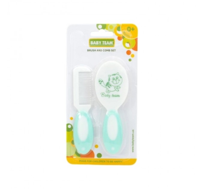 Набір для догляду за дитиною Baby Team гребінець і щітка з натуральної щетин (7106_бирюзовый)