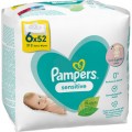 Дитячі вологі серветки Pampers Sensitive 6 пачок х 52 шт (8001841041452)