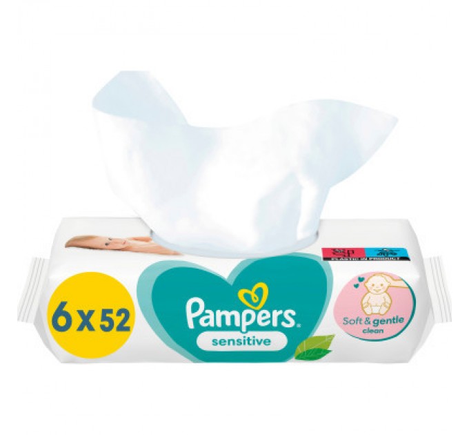 Дитячі вологі серветки Pampers Sensitive 6 пачок х 52 шт (8001841041452)