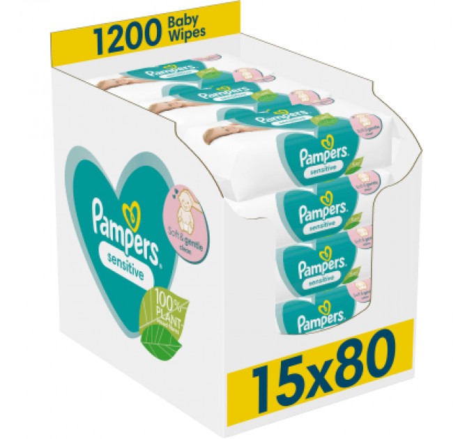 Pampers Дитячі вологі серветки Pampers Sensitive 15 x 80 шт. (8001841063188)