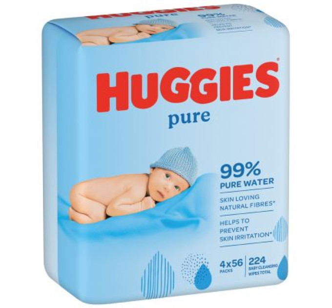 Huggies Дитячі вологі серветки Huggies Pure 56 х 4 шт (5029053550121)