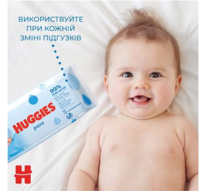 Huggies Дитячі вологі серветки Huggies Pure 56 х 4 шт (5029053550121)