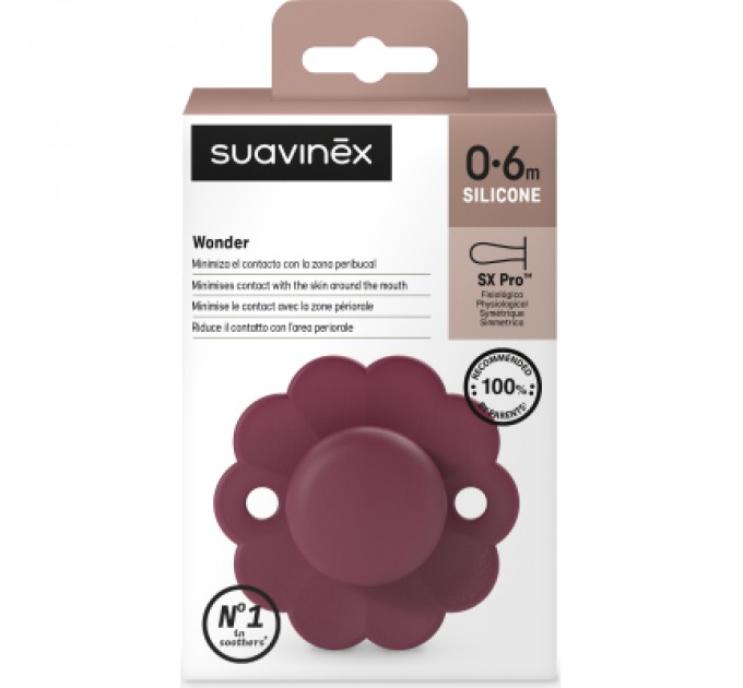Пустушка Suavinex Wonder фізіологічна, 0-6 міс. бордова (308376)
