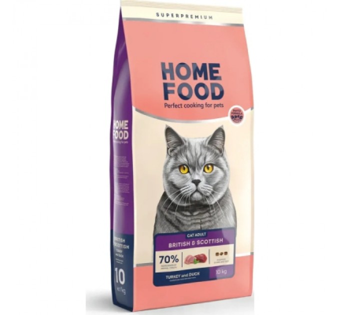 Home Food Сухий корм для кішок Home Food For British and Scottish breeds/for large breeds з індичкою та качкою 10 кг (4820235021207)