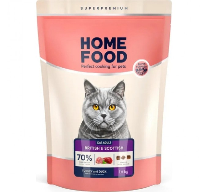 Home Food Сухий корм для кішок Home Food For British and Scottish breeds/for large breeds з індичкою та качкою 10 кг (4820235021207)