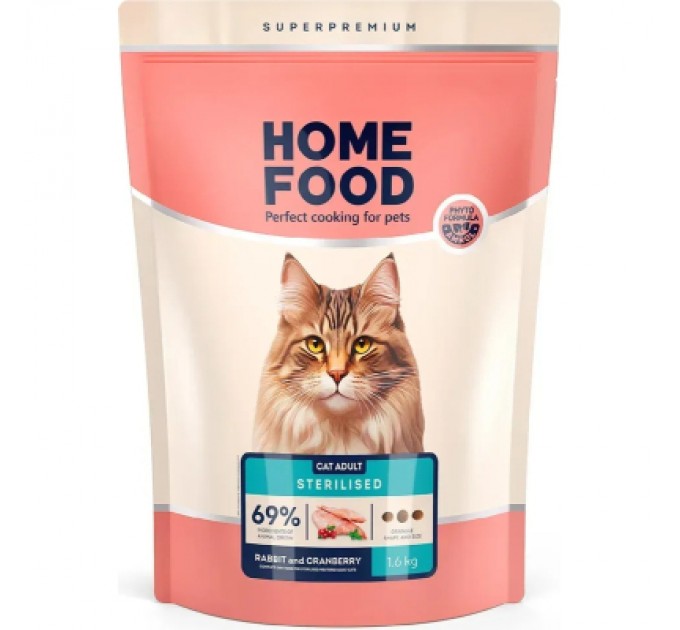 Сухий корм для кішок Home Food For sterilised з кроликом та журавлиною 1.6 кг (4820235020026)