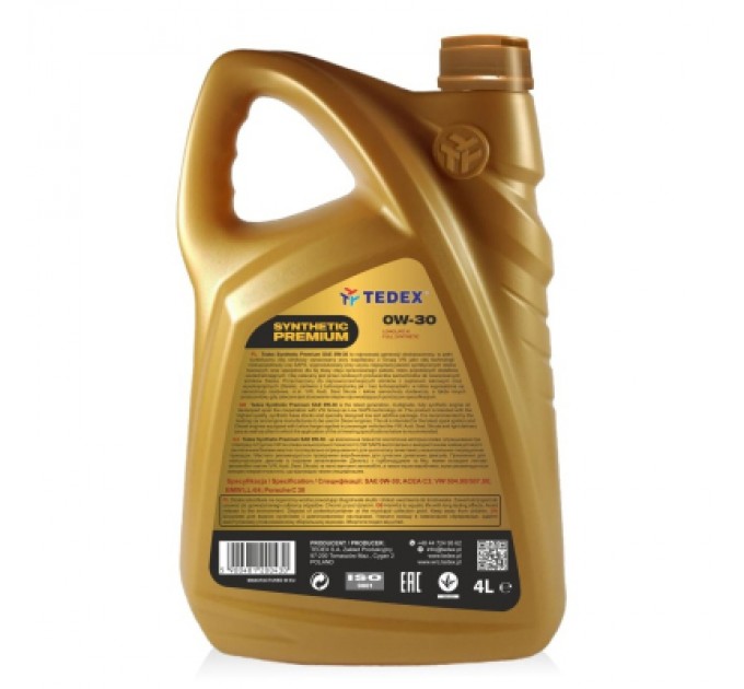 Моторна олива TEDEX SYNTHETIC PREMIUM SM/CF/EC 0W30  4л