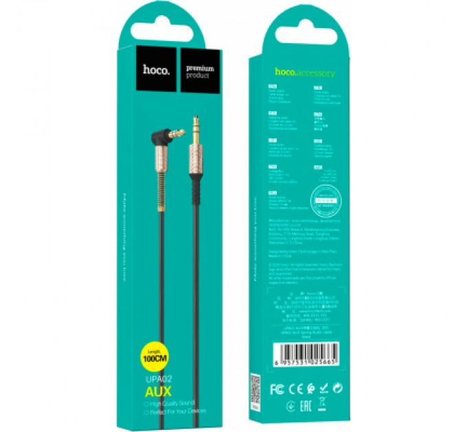 Кабель мультимедійний 3.5mm M to 3.5mm M 1.0m 90-degree UPA02 Black HOCO (6957531025665)