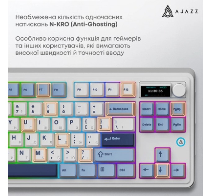 Клавіатура Ajazz AK870 PLUS Murad Switch RGB Wireless/Bluetooth/USB White (AK870-MU-BWD)