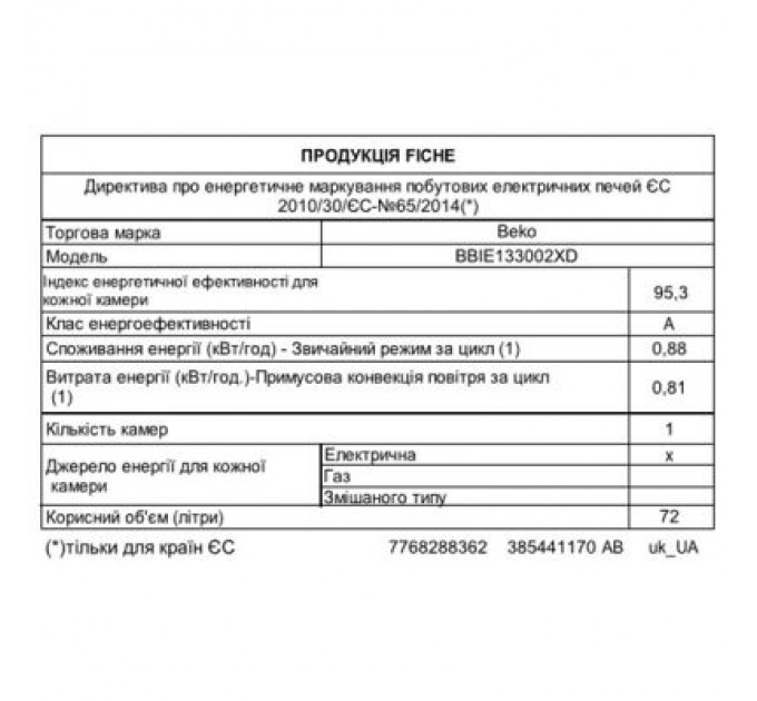 Духова шафа Beko BBIE123002XD
