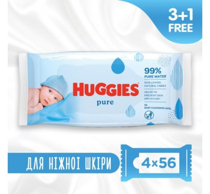 Дитячі вологі серветки Huggies Pure 56 х 4 шт (5029053550121)