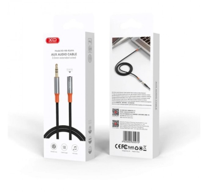 XO Кабель мультимедійний 3.5mm M to 3.5mm F 1.0m NB-R269A black XO (NB-R269A.black)