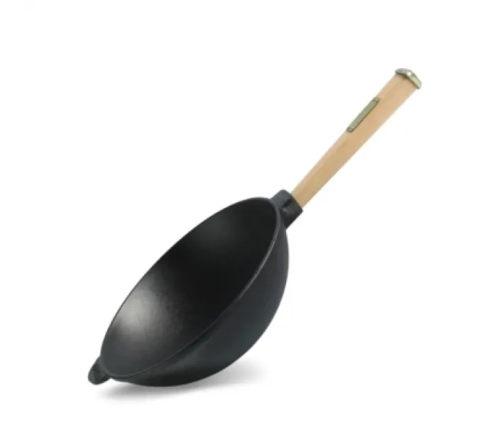 Сковорода Brizoll чавунна WOK з дерев'яною ручкою та скляною кришкою 2,2 л 240х70 мм (W24H-6)