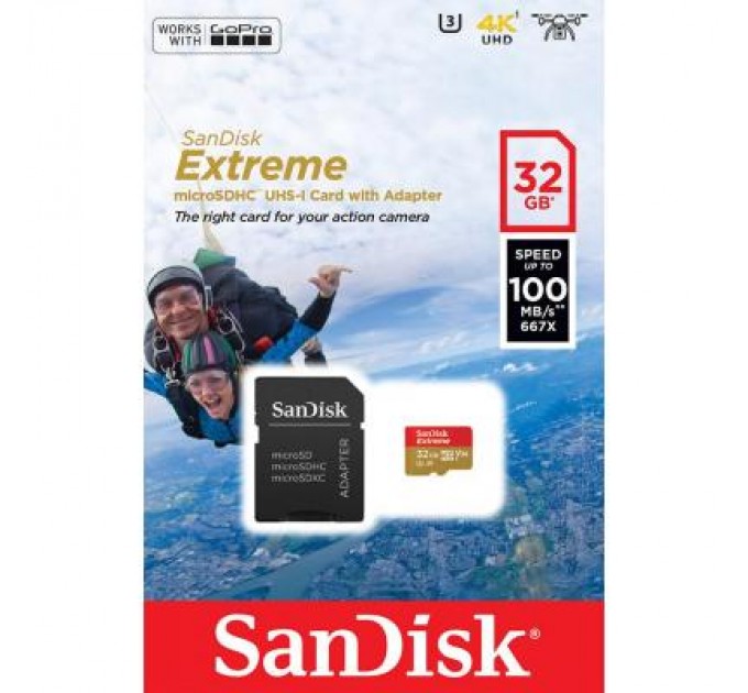 SanDisk Карта пам'яті SanDisk 32GB microSD class 10 V30 A1 UHS-I U3 Extreme Action (SDSQXAF-032G-GN6AA)