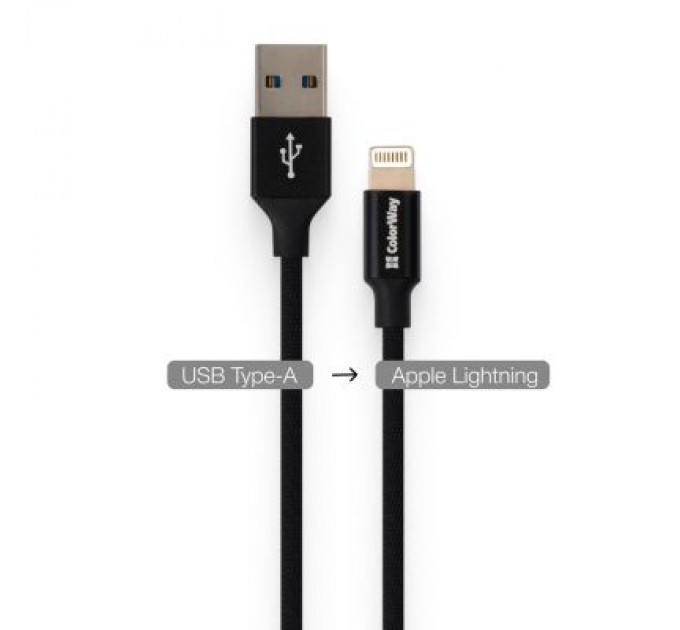ColorWay Дата кабель USB 2.0 AM to Lightning 2.0m black ColorWay (CW-CBUL007-BK)