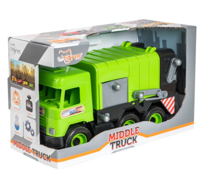 Tigres Спецтехніка Tigres Авто "Middle truck" сміттєвоз (св. зелений) в коробці (39484)