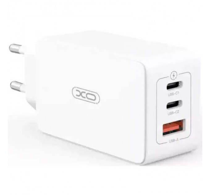 Зарядний пристрій XO CE13 PD65W GaN (2Type-C/1USB) White (XO-CE13-WH)