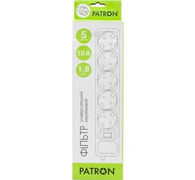 Patron Мережевий фільтр живлення Patron 1.8 m3*1mm2 (SP-1052) 5 розеток BLACK (EXT-PN-SP-1052)