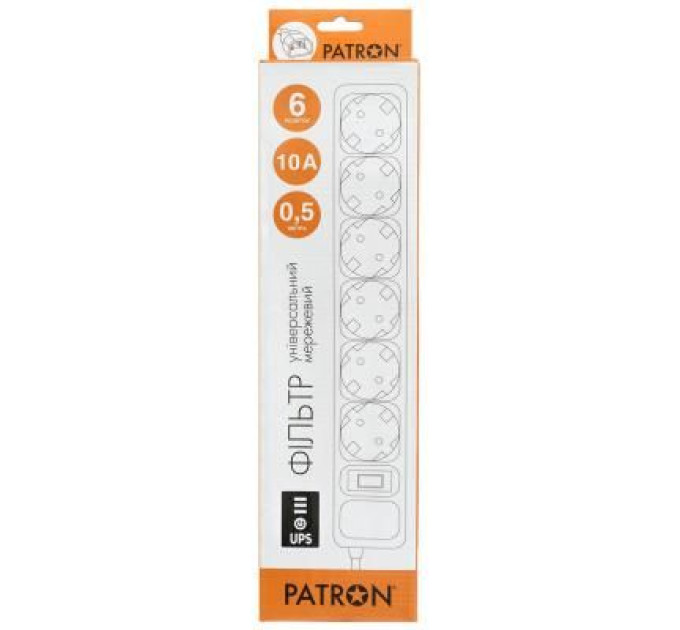 Patron Мережевий фільтр живлення Patron 0.5 m3*1mm2 (SP-1062U) 6 розеток BLACK (EXT-PN-SP-1062U)
