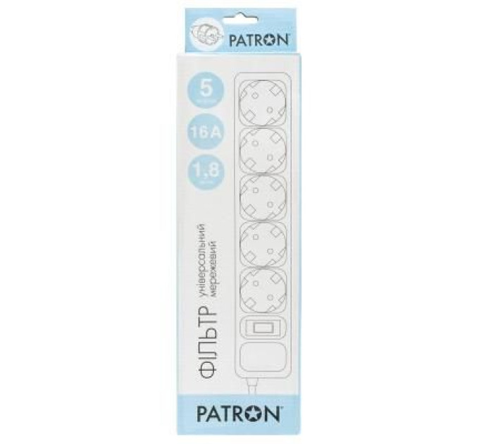 Patron Мережевий фільтр живлення Patron 1.8 m3*1.5mm2 (SP-1652) 5 розеток BLACK (EXT-PN-SP-1652)