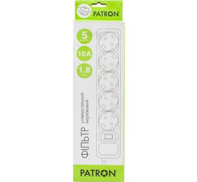 Patron Мережевий фільтр живлення Patron 1.8m (SP-1052W), 5 розеток White (EXT-PN-SP-1052W)