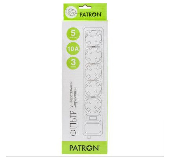 Patron Мережевий фільтр живлення Patron 3m (SP-1053W), 5 розеток White (EXT-PN-SP-1053W)