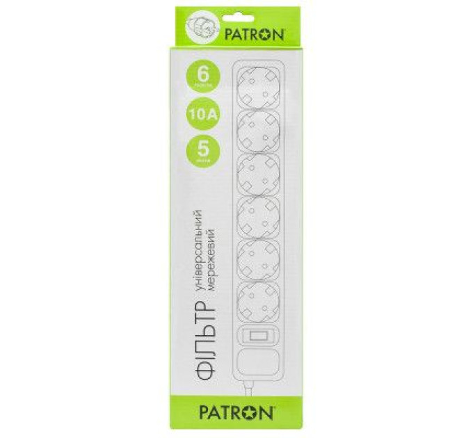 Patron Мережевий фільтр живлення Patron 5m (SP-1065W), 6 розеток White (EXT-PN-SP-1065W)