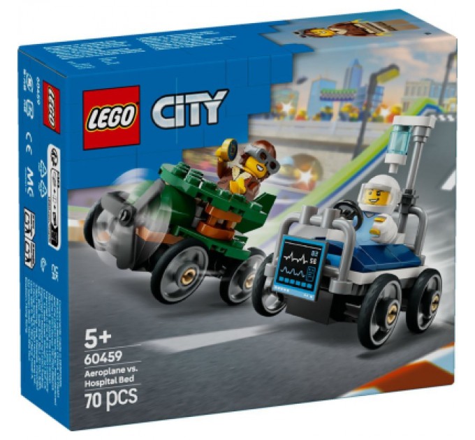 Конструктор LEGO City Літак проти лікарняного ліжка - Набір для перегонів (60459)