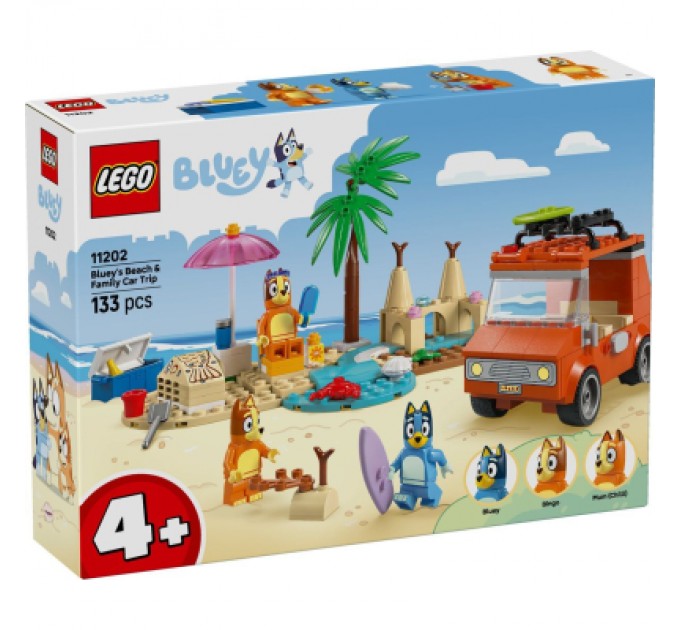 Конструктор LEGO Bluey Пляж і сімейна поїздка на автомобілі Блуї (11202)
