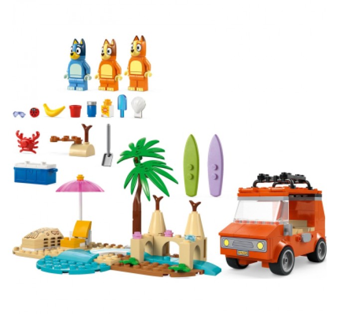 Конструктор LEGO Bluey Пляж і сімейна поїздка на автомобілі Блуї (11202)