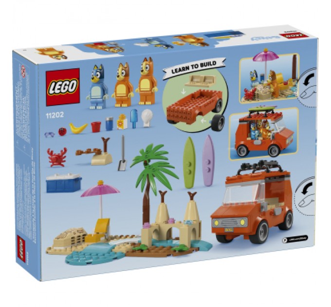 Конструктор LEGO Bluey Пляж і сімейна поїздка на автомобілі Блуї (11202)