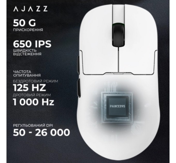 Мишка Ajazz AJ159PRO Wireless/Bluetooth/USB Charging Dock White (AJ159-PRO-W)