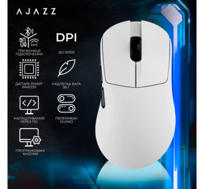 Мишка Ajazz AJ179 V2 MAX Wireless/Bluetooth/USB White (AJ179-V2-MAX-W)