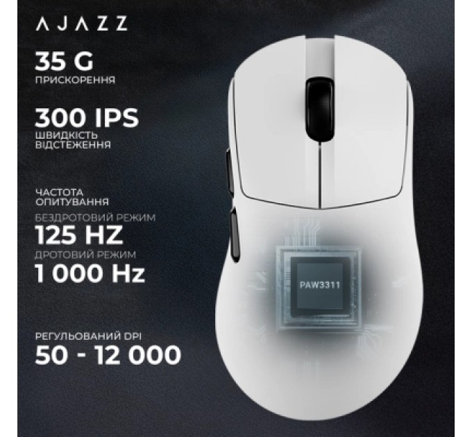 Мишка Ajazz AJ179 V2 MAX Wireless/Bluetooth/USB White (AJ179-V2-MAX-W)