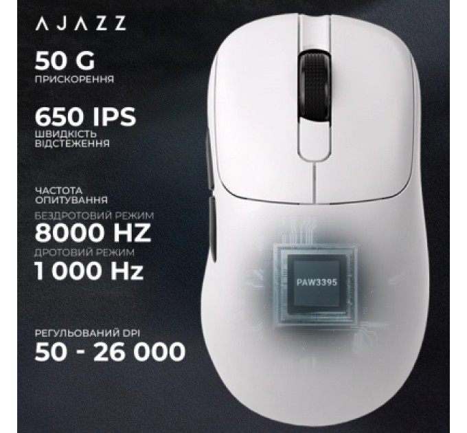 Мишка Ajazz AJ179PRO Wireless/Bluetooth/USB Charging Dock White (AJ179-PRO-W)