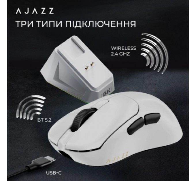 Мишка Ajazz AJ179PRO Wireless/Bluetooth/USB Charging Dock White (AJ179-PRO-W)