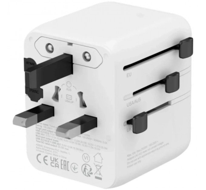Canyon Зарядний пристрій Canyon OnTour 20 2xUCB-C + USB-A EU/UK/US/AUS 20W White (CNS-TA20W1005W)
