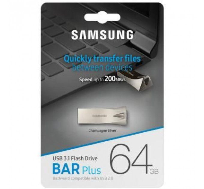 USB флеш накопичувач Samsung 64GB Bar Plus Silver USB 3.1 (MUF-64BE3/APC)