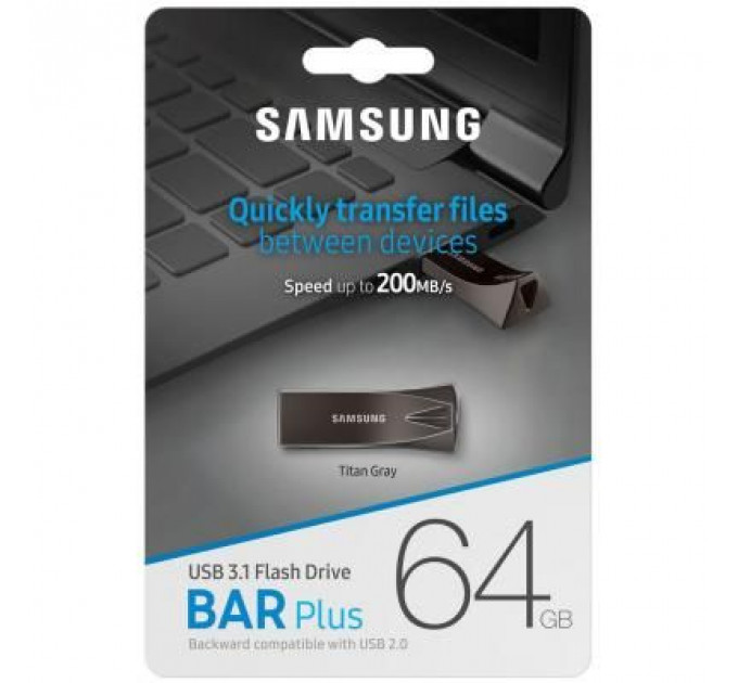 USB флеш накопичувач Samsung 64GB Bar Plus Black USB 3.1 (MUF-64BE4/APC)