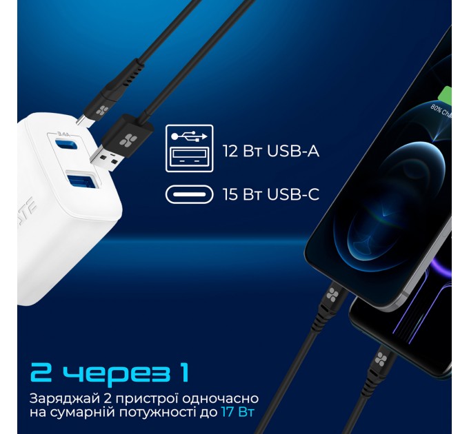 Зарядное устройство Promate BiPlug-2 White