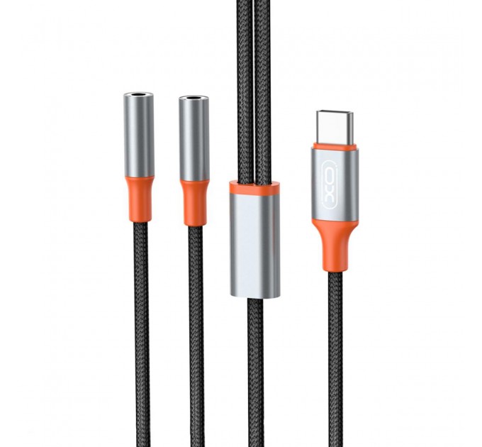 Кабель XO AUX 2х3.5 мм - USB Type-C (F/M), 1 м, Black (NB-R269B.black)