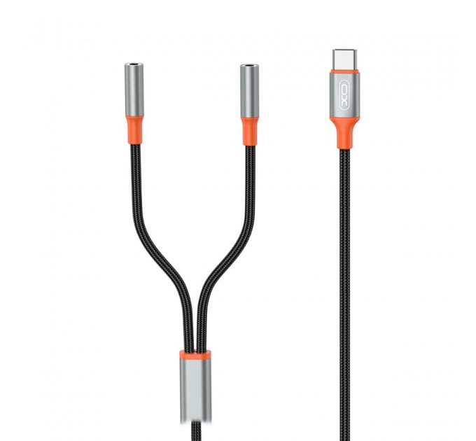 Кабель XO AUX 2х3.5 мм - USB Type-C (F/M), 1 м, Black (NB-R269B.black)