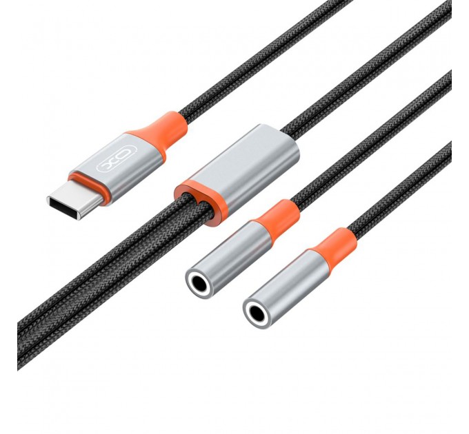 Кабель XO AUX 2х3.5 мм - USB Type-C (F/M), 1 м, Black (NB-R269B.black)