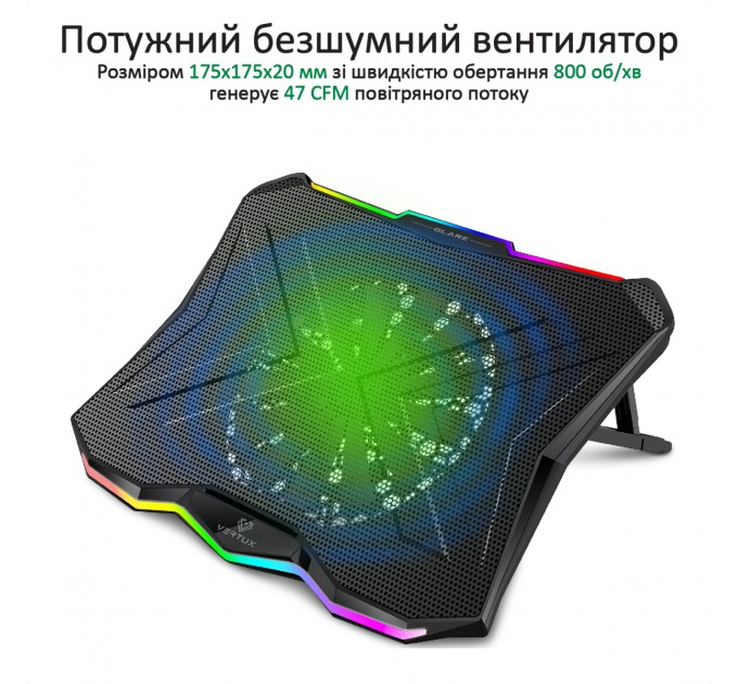 Promate Охолоджуюча пiдставка для ноутбука Promate Vertux Glare Black