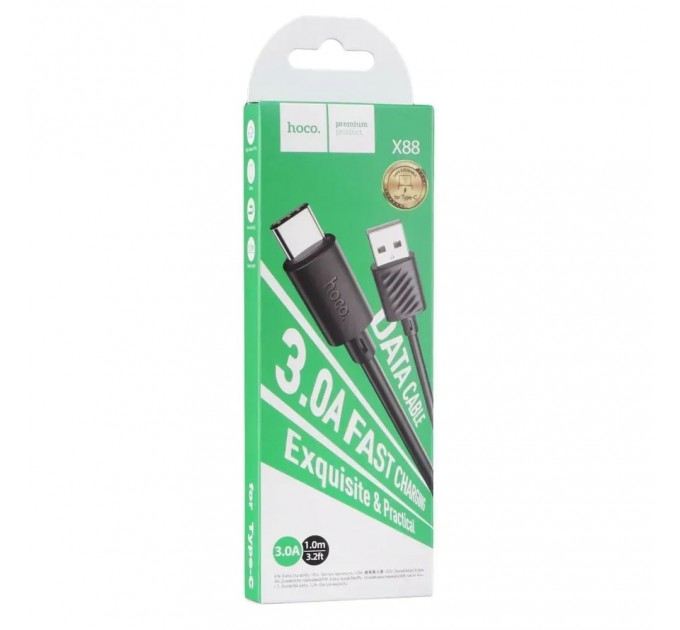 Кабель Hoco X88 Gratified USB Type-C - USB Type-C (M/M), 1 м, Black (6931474783349)