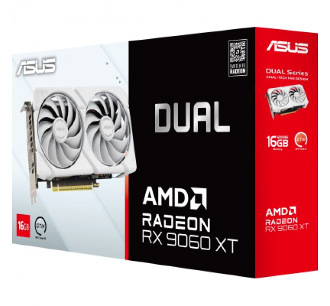 ASUS Відеокарта ASUS Radeon RX 9060 XT 16Gb DUAL WHITE OC (DUAL-RX9060XT-16G-WHITE)