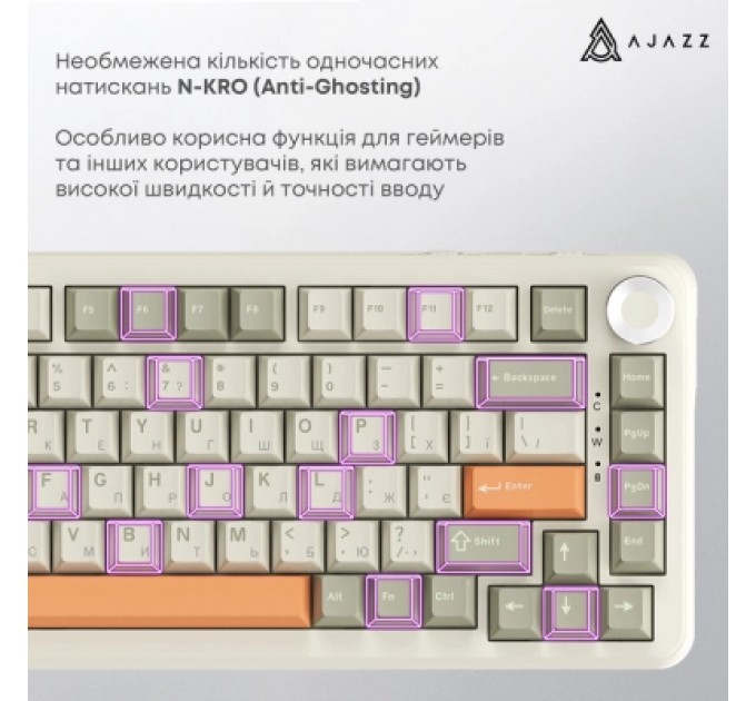 Ajazz Клавіатура Ajazz AK820 MAX Flying Fish Switch RGB Wireless/Bluetooth/USB Beige (AK820MAX-FF-R)